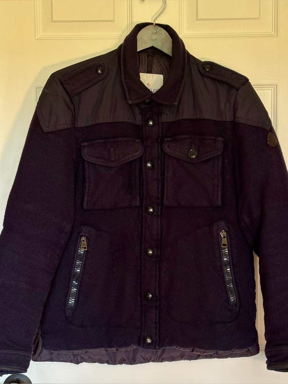 Men's Vintage Moncler Dark Navy Blue Wool and Down Field Jacket Size 3 Mefium